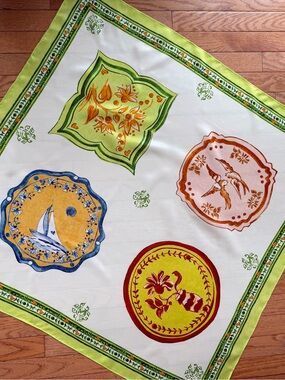 Alemais Multi-Color Printed Silk Scarf with Green Border